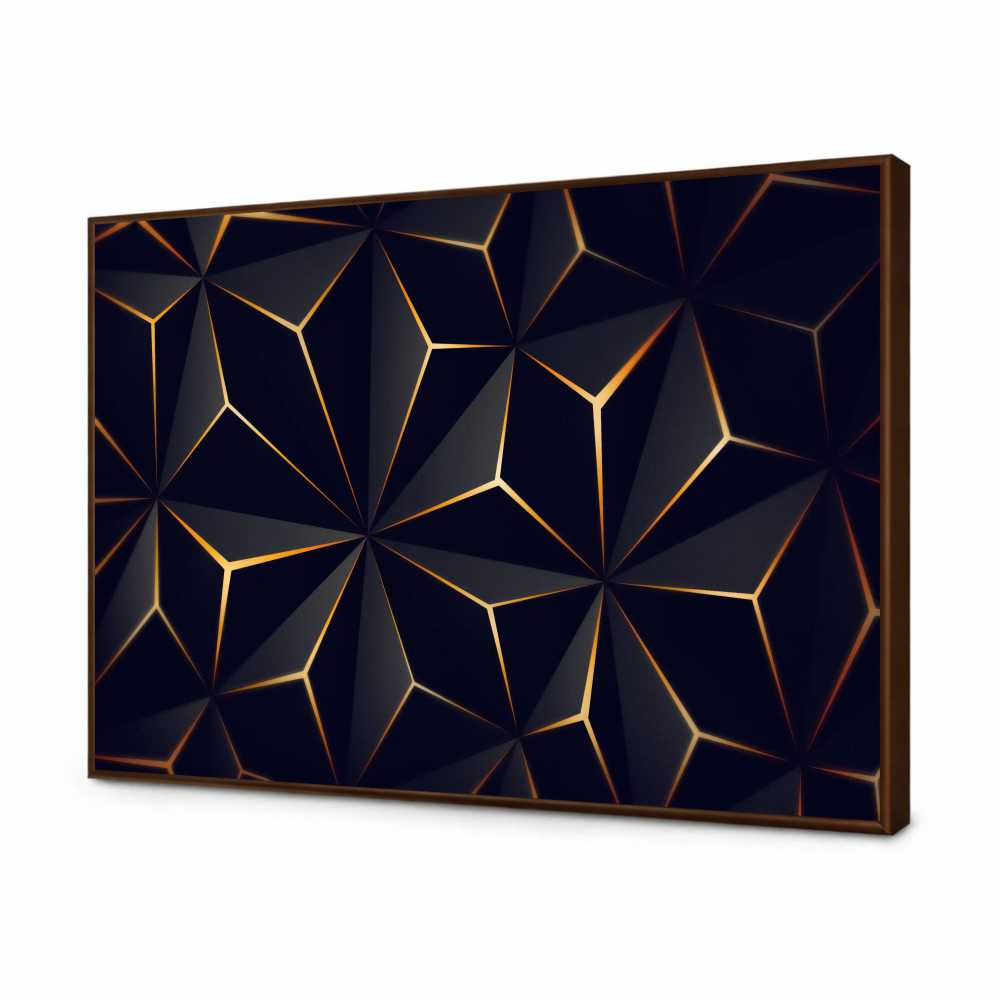 Quadro Decorativo Abstrato Geométrico Tridimencional Preto e Dourado